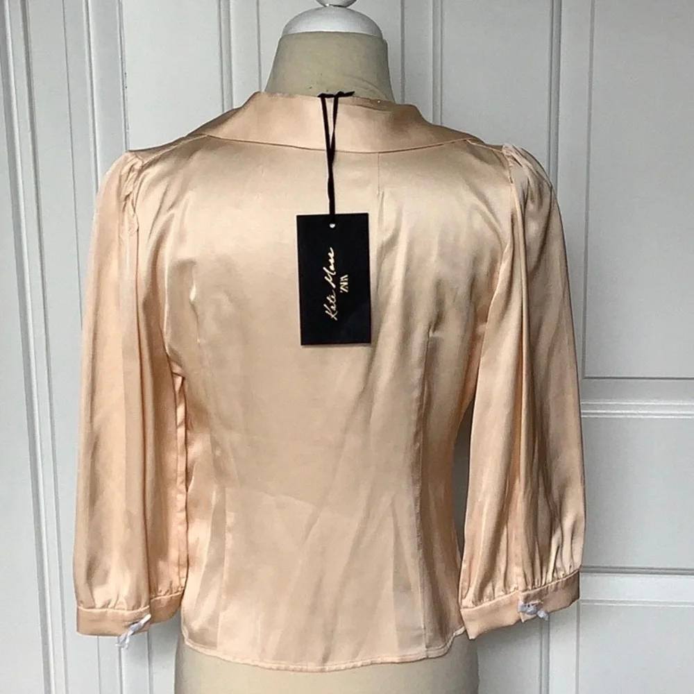Zara Cream Satin Button-Front Blouse
